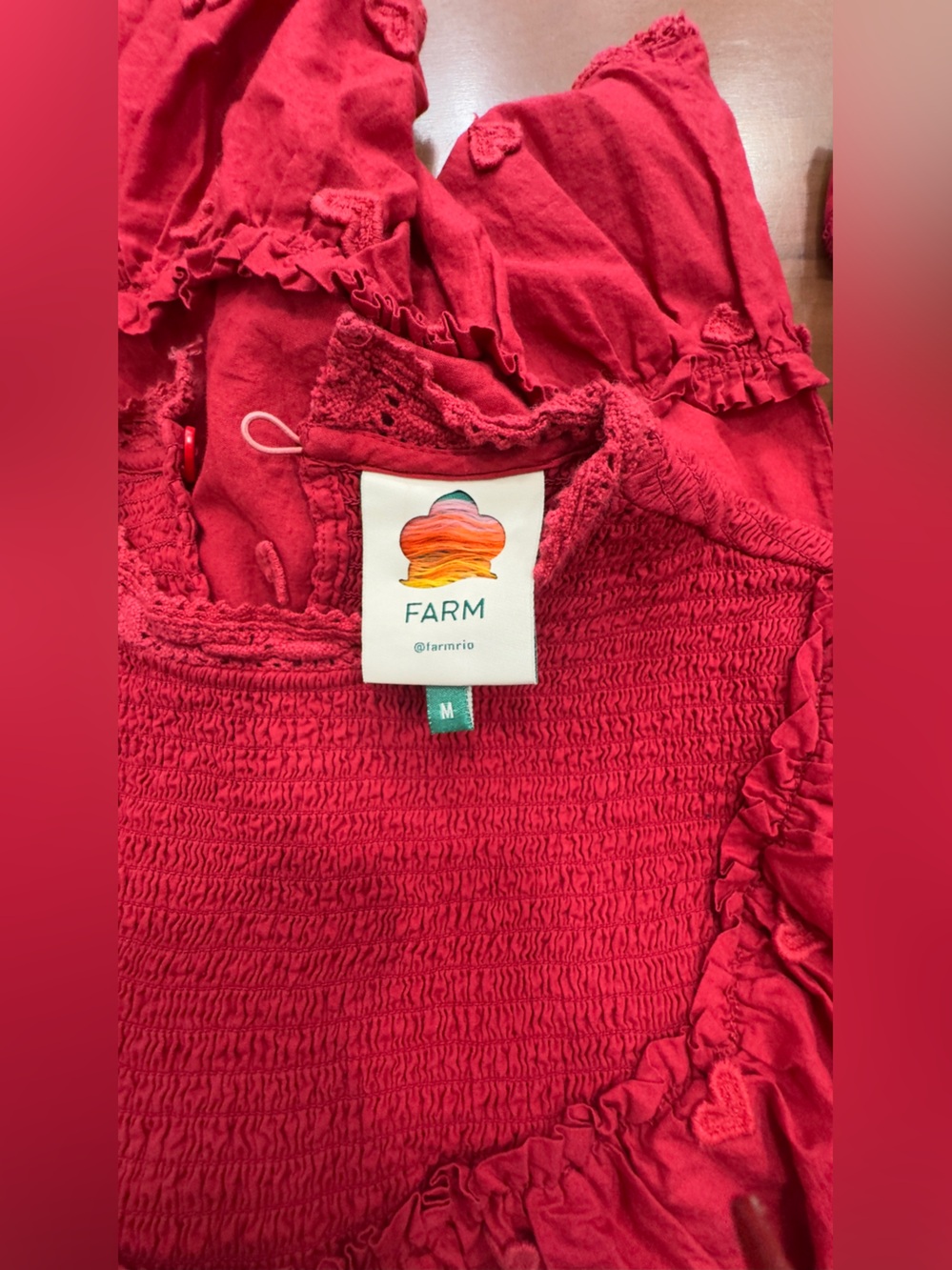 FARM Rio Red Ruffled Smocked Women's Top - Picture 4 of 11